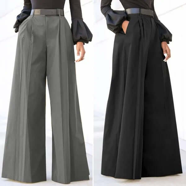 Wide leg pants for women solid color urban style – Army Green