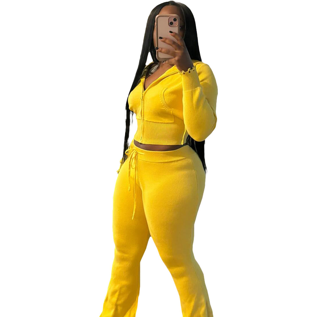 Women's knit sweater set full length pants coordinated outfit