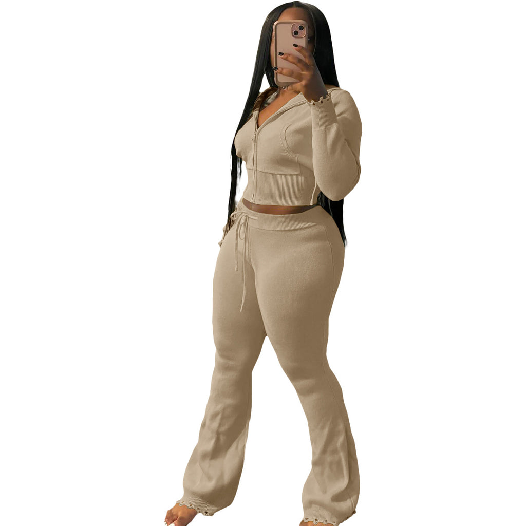 Women's knit sweater set casual urban autumn winter – Yellow