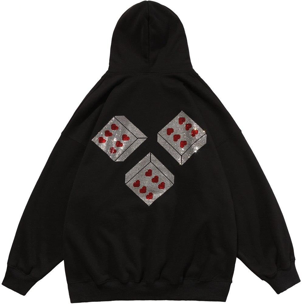 Hoodie Men Diamond Harajuku Letter Graphic Print Plus Velvet Pullover Men Punk Hipster Fashion Casual Couple Streetwear-0