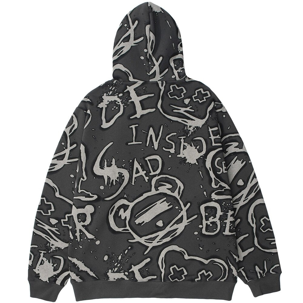 Hoodie Men Harajuku Graffiti Letter Fleece Pullovers Hipster College Style Japanese Retro Casual Tops Couple Streetwear-1