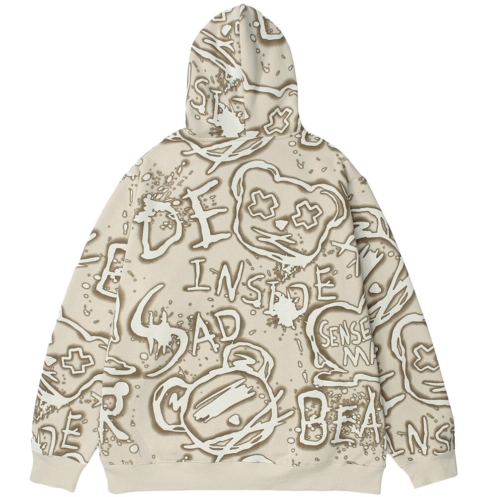 Hoodie Men Harajuku Graffiti Letter Fleece Pullovers Hipster College Style Japanese Retro Casual Tops Couple Streetwear-3