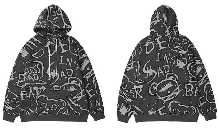 Hoodie Men Harajuku Graffiti Letter Fleece Pullovers Hipster College Style Japanese Retro Casual Tops Couple Streetwear-4