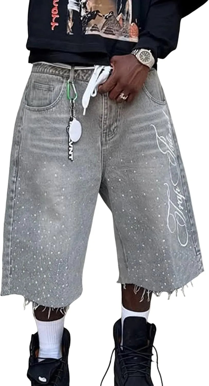 y2k fashion Denim Rhinestone shorts/Jorts